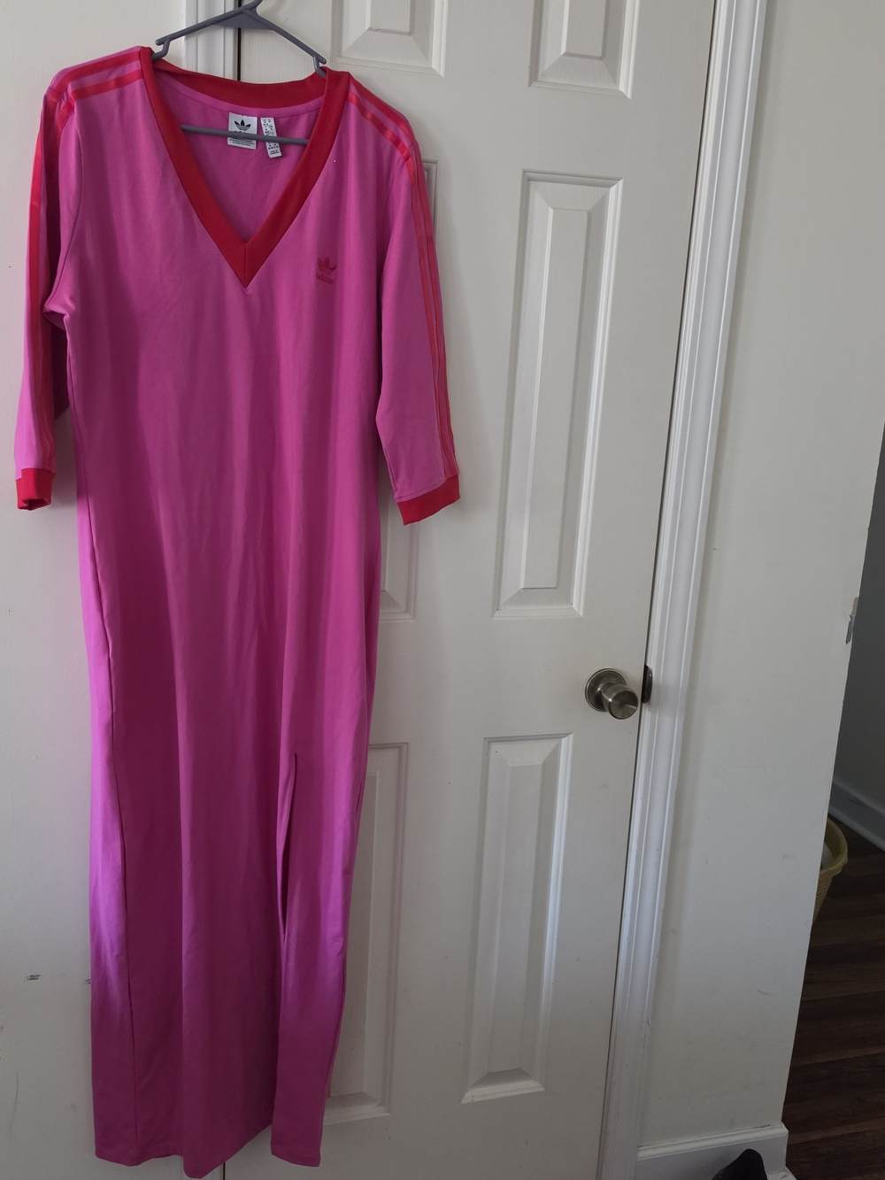 adidas Hot Pink Maxi Dress with Red Trim